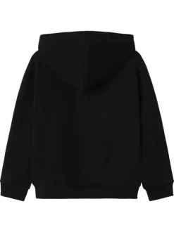Sweat noir imprimé avec une coupe droite et un col à capuche