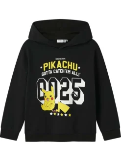 Sweat noir imprimé avec une coupe droite et un col à capuche