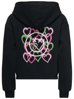 Sweat noir imprimé avec une coupe droite et un col à capuche