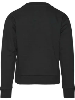 Sweat noir uni avec une coupe droite à col rond et des petites strass