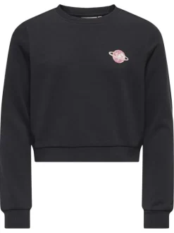 Sweat noir uni avec une coupe droite à col rond et des manches longues