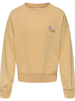 Sweat pêche uni à coupe droite, col rond avec patch à la poitrine délavé