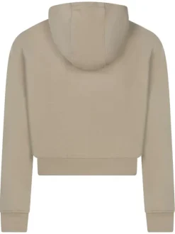 Sweat zippé beige en coton mélangé à coupe droite avec col à capuche et poches