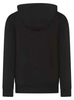 Sweat zippé en coton mélangé noir uni avec une coupe droite et un col à capuche