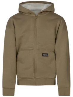 Sweat zippé en coton mélangé caramel uni coupe ajustée et col capuche