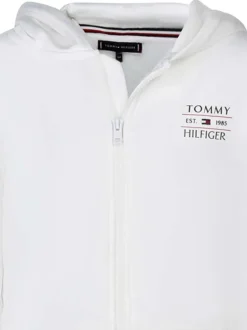 Sweat zippé en coton mélangé blanc uni avec une coupe droite et un col à capuche