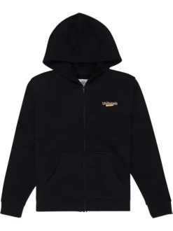 Sweat zippé en coton mélangé noir uni à capuche avec une coupe droite