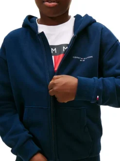 Sweat zippé en coton mélangé marine pourvu d'un col à capuche