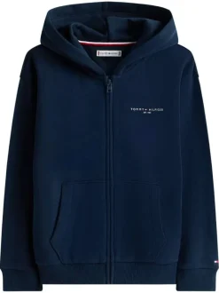Sweat zippé en coton mélangé marine pourvu d'un col à capuche