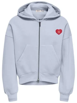 Sweat zippé en coton mélangé ciel uni pourvu de manches longues