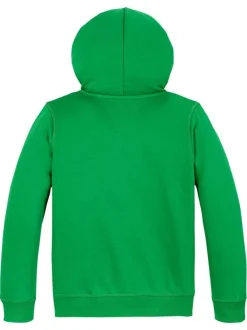 Sweat zippé en coton mélangé vert uni droit avec un col à capuche et zippé