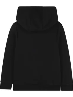 Sweat zippé en coton mélangé noir uni à coupe droite avec col à capuche
