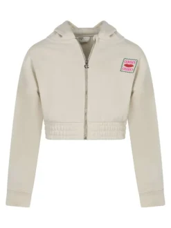 Sweat zippé en coton mélangé écru uni pourvu d'une coupe droite