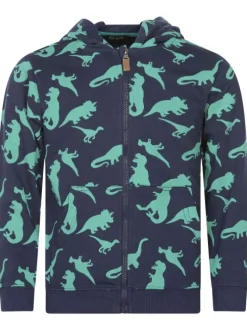 Sweat zippé en coton mélangé marine imprimé avec un col à capuche