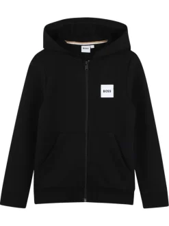 Sweat zippé en coton noir à coupe ajustée pourvu d'un col à capuche