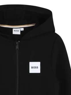 Sweat zippé en coton noir à coupe ajustée pourvu d'un col à capuche