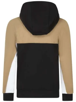 Sweat zippé en coton noir à imprimé avec une coupe droite et un col à capuche