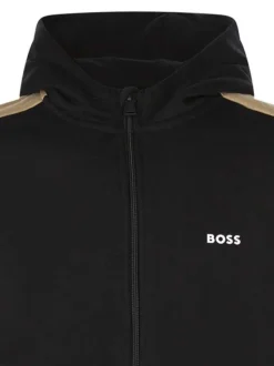 Sweat zippé en coton noir à imprimé avec une coupe droite et un col à capuche
