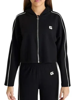 Sweat zippé noir uni avec une coupe droite et un col à capuche