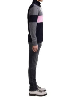 Sweat anthracite tricolore avec une coupe droite, col polo et logo brodé