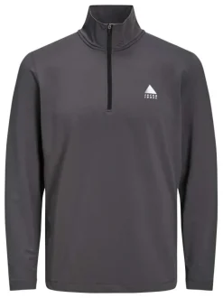 Sweat anthracite uni coupe droite avec un col camionneur et un 1/2 zip au col