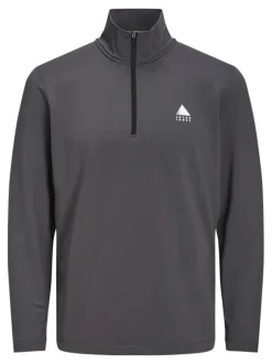 Sweat anthracite uni coupe droite avec un col camionneur et un 1/2 zip au col