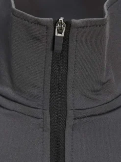 Sweat anthracite uni coupe droite avec un col camionneur et un 1/2 zip au col