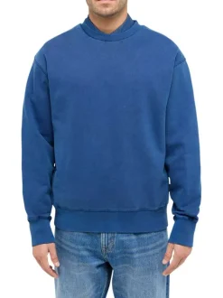 Sweat Auburn en coton bleu uni à coupe droite, col rond et bord-côte
