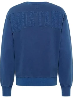 Sweat Auburn en coton bleu uni à coupe droite, col rond et bord-côte