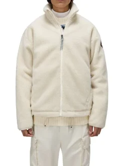 Sweat beige avec imprimé au dos à coupe droite et à col montant zippé