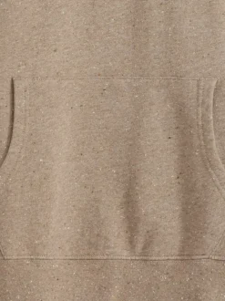 Sweat beige chiné en coton avec un col à capuche et une poche kangourou