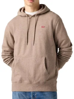 Sweat beige chiné en coton avec un col à capuche et une poche kangourou