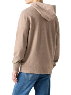 Sweat beige chiné en coton avec un col à capuche et une poche kangourou