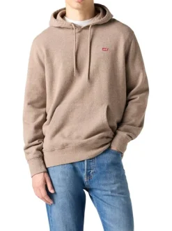 Sweat beige chiné en coton avec un col à capuche et une poche kangourou
