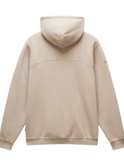 Sweat beige en coton mélangé avec col à capuche demi-zip et logo cousu