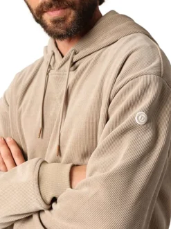 Sweat beige en maille côtelée avec col à capuche et cordon de serrage