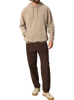 Sweat beige en maille côtelée avec col à capuche et cordon de serrage