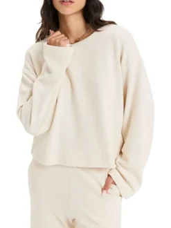 Sweat beige en maille jersey avec une coupe droite et un col rond