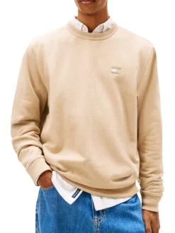 Sweat beige uni avec une coupe droite et des manches longues