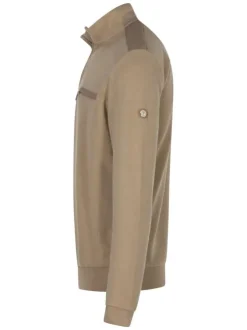 Sweat beige uni à coupe droite avec un col montant et un zip
