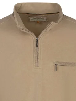 Sweat beige uni à coupe droite avec un col montant et un zip