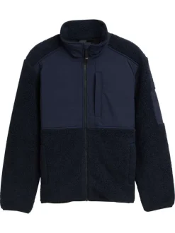 Sweat bi-matière marine uni avec un col montant et glissière