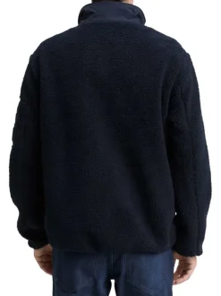 Sweat bi-matière marine uni avec un col montant et glissière