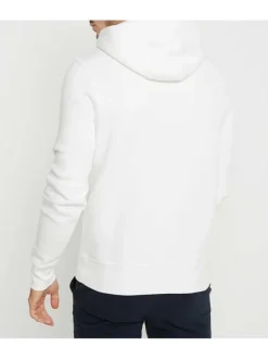Sweat blanc coupe droite à capuche, manches longues et nom de la marque brodé à la poitrine