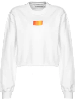 Sweat blanc en coton biologique uni coupe droite col rond