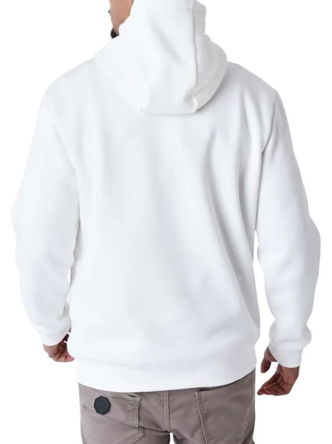 Sweat blanc imprimé à coupe ample avec nom de la marque taupe et col à capuche
