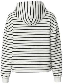 Sweat blanc rayé à coupe droite et col à capuche avec lien et coeur rouge