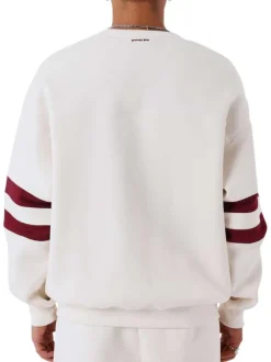 Sweat blanc uni avec une coupe droite et un logo bordeaux sur la poitrine