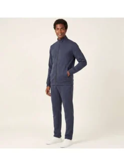 Sweat bleu foncé uni avec une coupe droite et un col montant