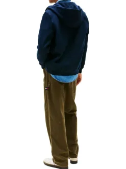 Sweat bleu marine à capuche zippé en coton mélangé avec 1 poche kangourou